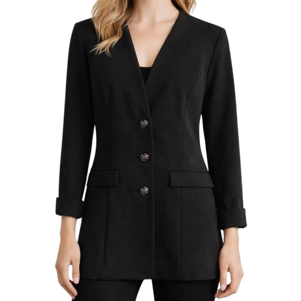 & Other‎ Stories Black Collarless Soft Black 3 Button Blazer Office Siren EU 38
